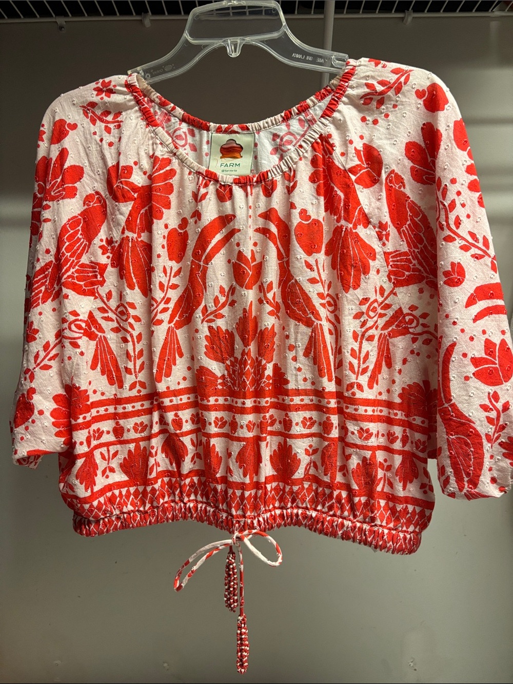FARM Rio Red and White Drawcord Crop Top